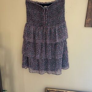 American Eagle Outfitters Navy and Pink Smocked Tiered Floral Mini dress